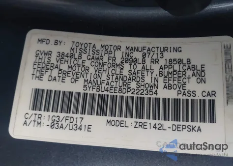 2013 Toyota Corolla S from USA, damaged, VIN 5YFBU4EE8DP222354